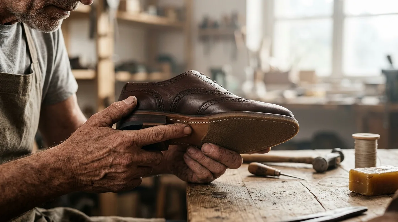 Gros plan sur la semelle et le montage d'une chaussure femme de qualité