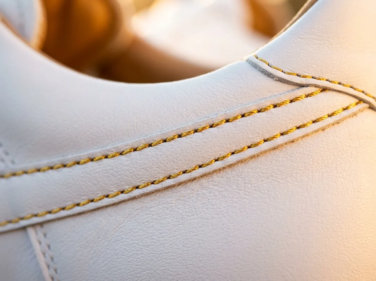 Basket femme en cuir souple, détail des coutures